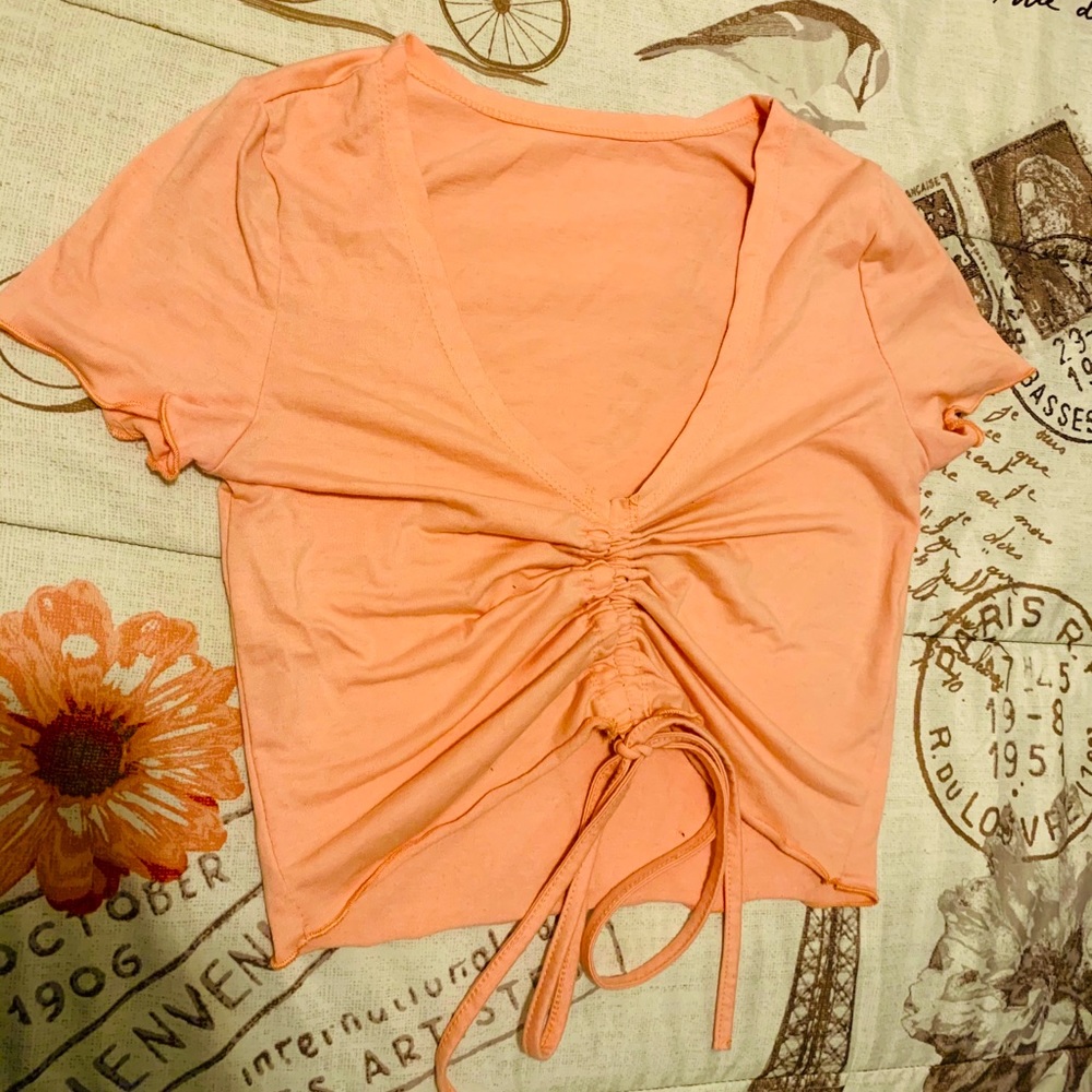 Drawstring pink cropped top